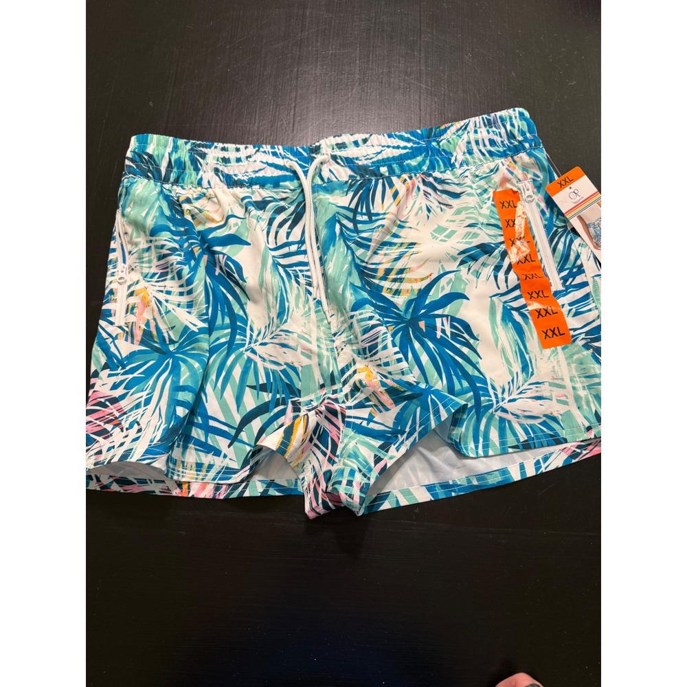 Ocean Pacific Women XXL Tropical Palm Print Board Shorts Blue Teal NWT